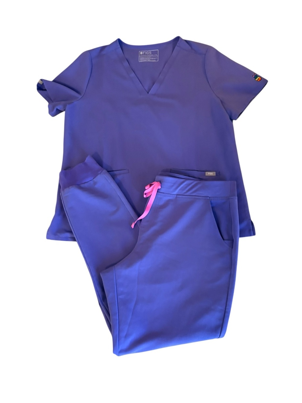 Figs Women's Purple Scrub Top & Jogger Pants with Pink Drawstring